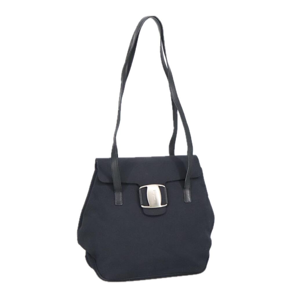 Salvatore Ferragamo Shoulder Bag Canvas Black Silver